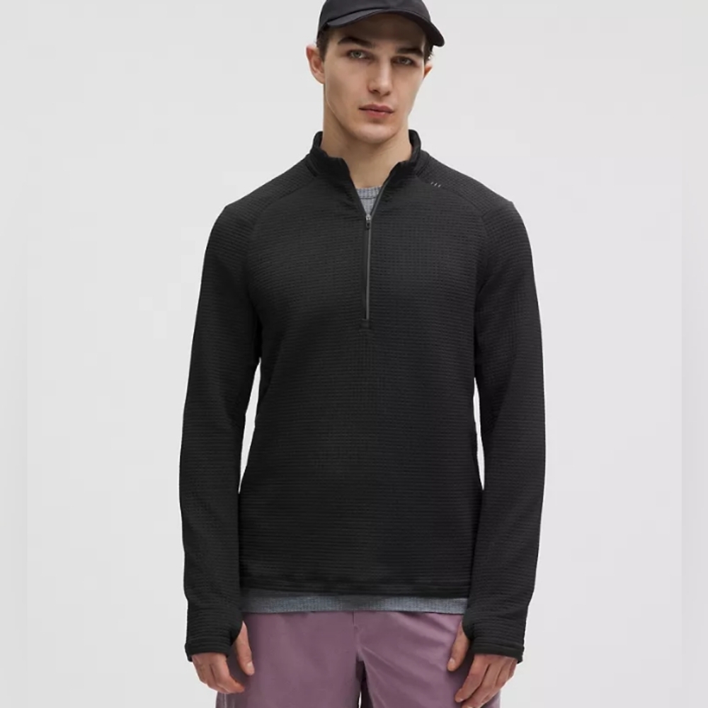 Lululemon Black Cotton Waffle Knit Half Zip Top L